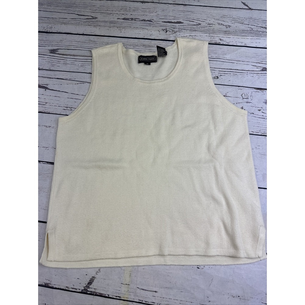 Jeanne Pierre Sweater Womens Medium Knit White Tank Top Sleeveless Crew Neck
